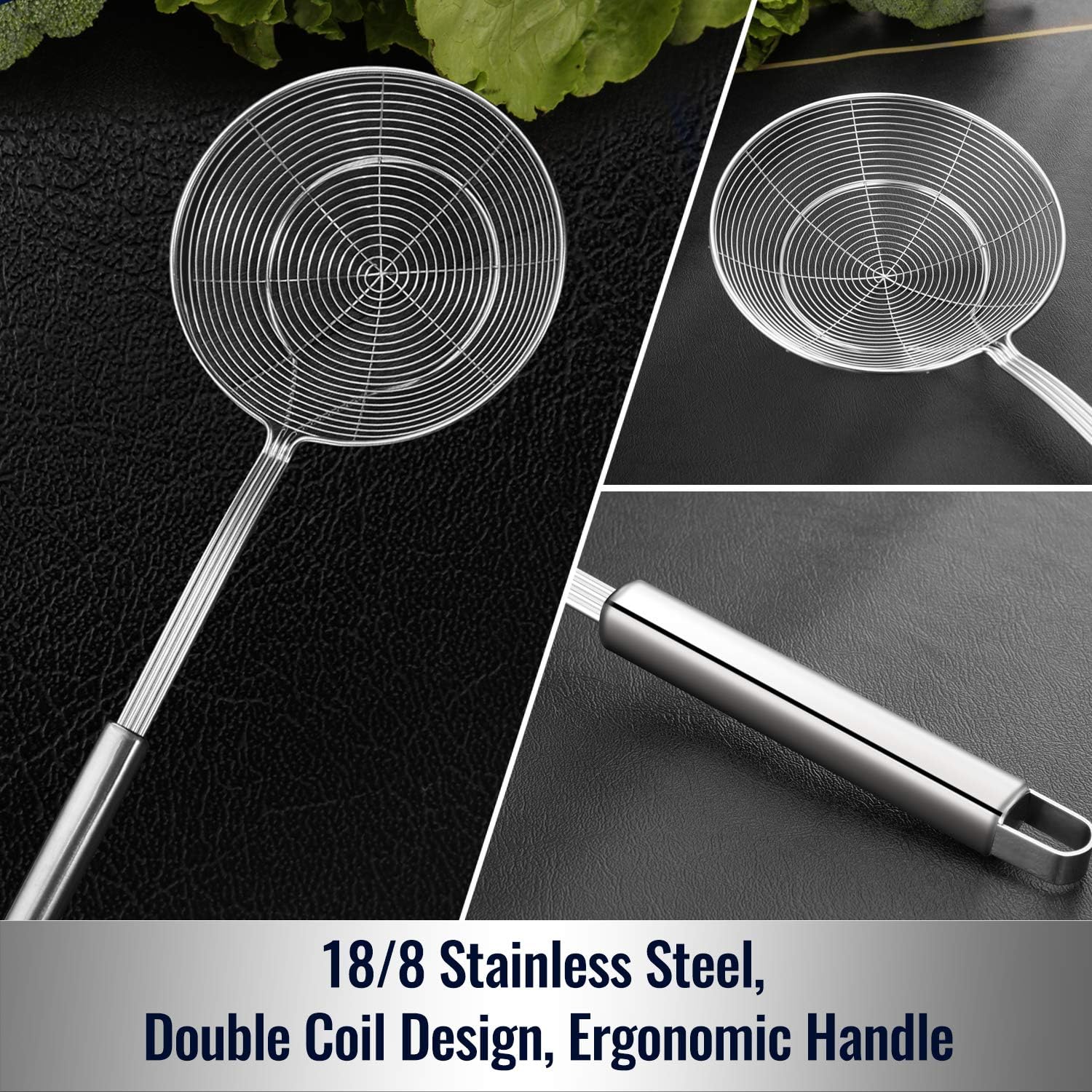 Premium stainless steel spider strainer for easy cooking and frying