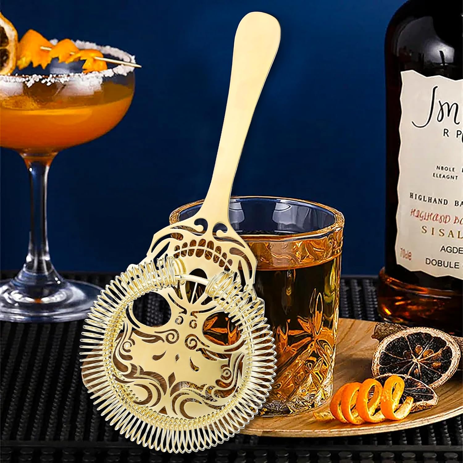 Gold Cocktail Strainer Set with Hawthorne and Fine Mesh Strainers