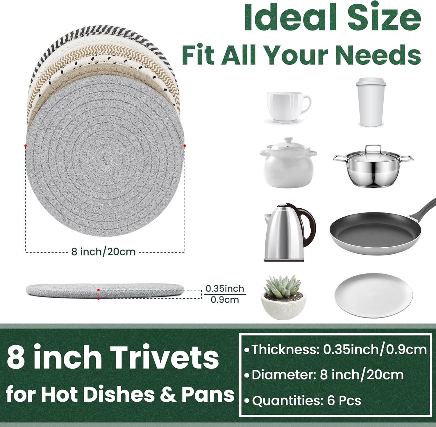 8-Inch Heat-Resistant Trivets for Kitchen Use
