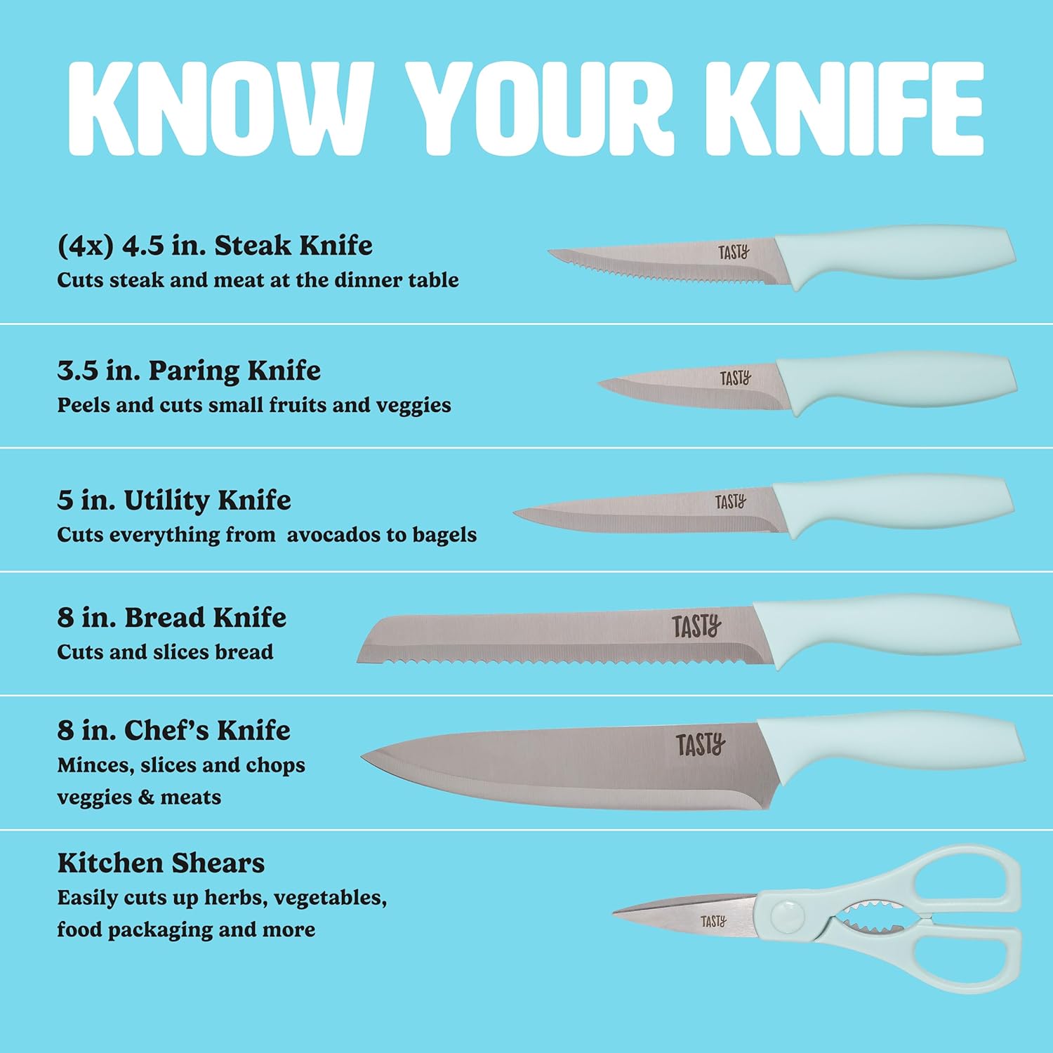 Tasty Kitchen Knife Set with Block 10-Piece Aqua