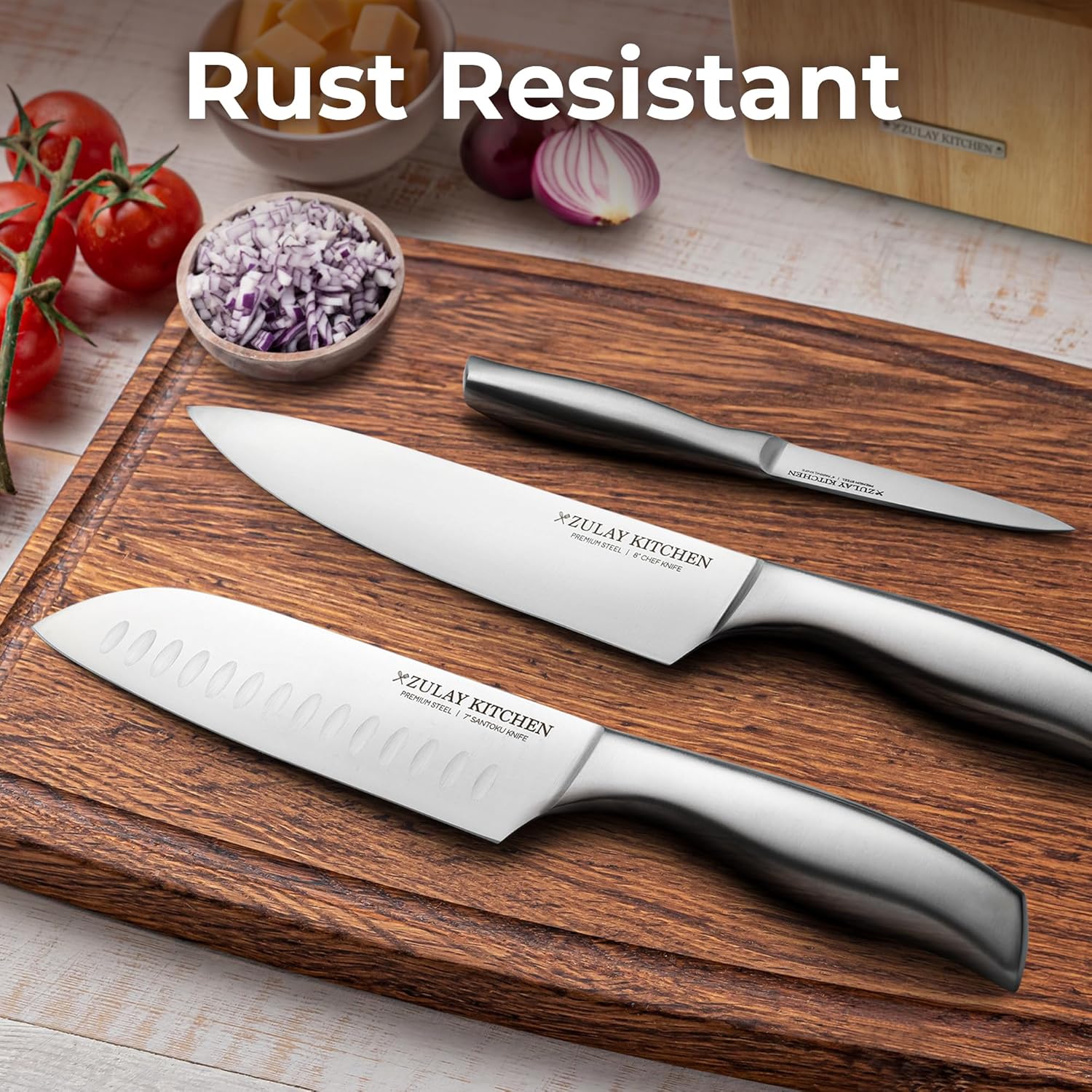 Zulay Kitchen 12-Piece Stainless Steel Knife Set with Block and Sharpener