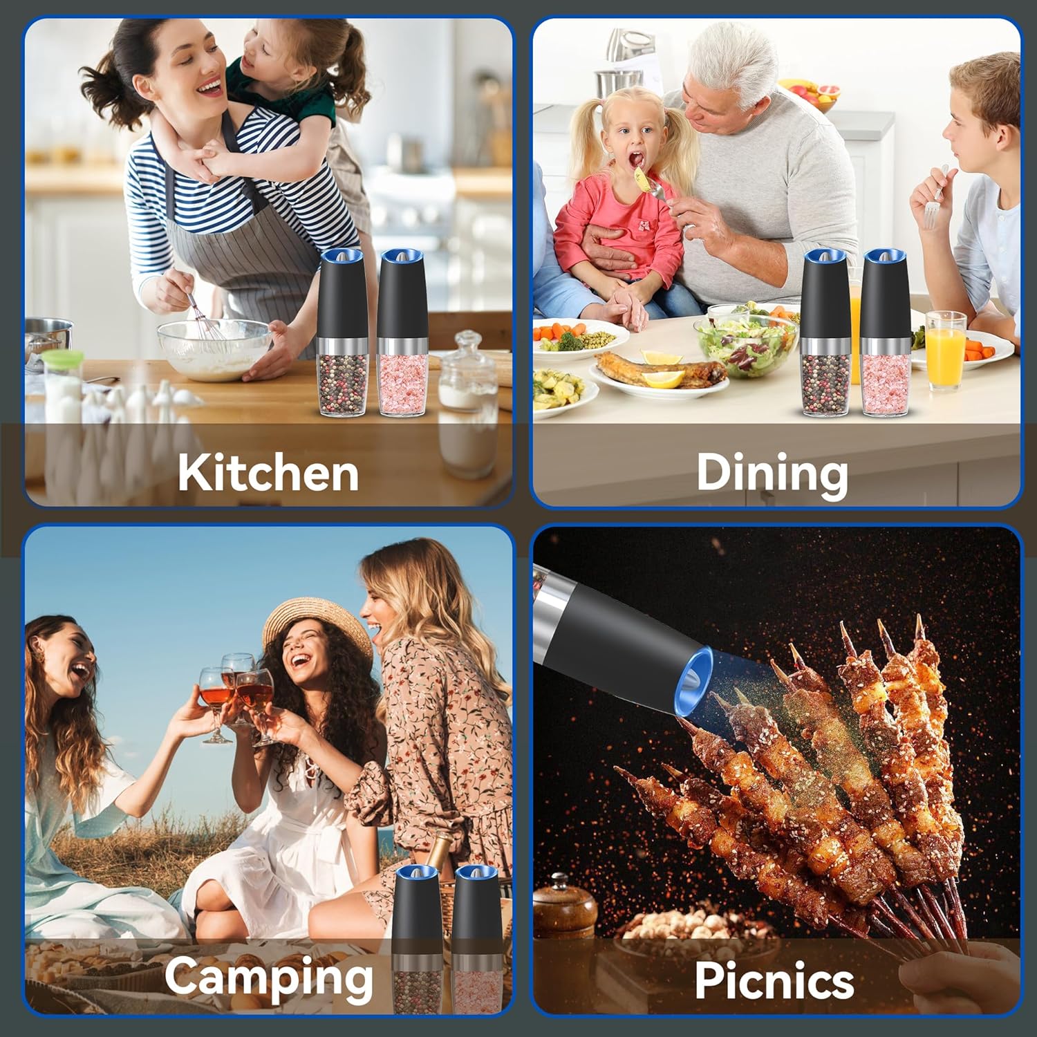 UNNEES Electric Salt and Pepper Mill Set 2-Piece Compact Powerful