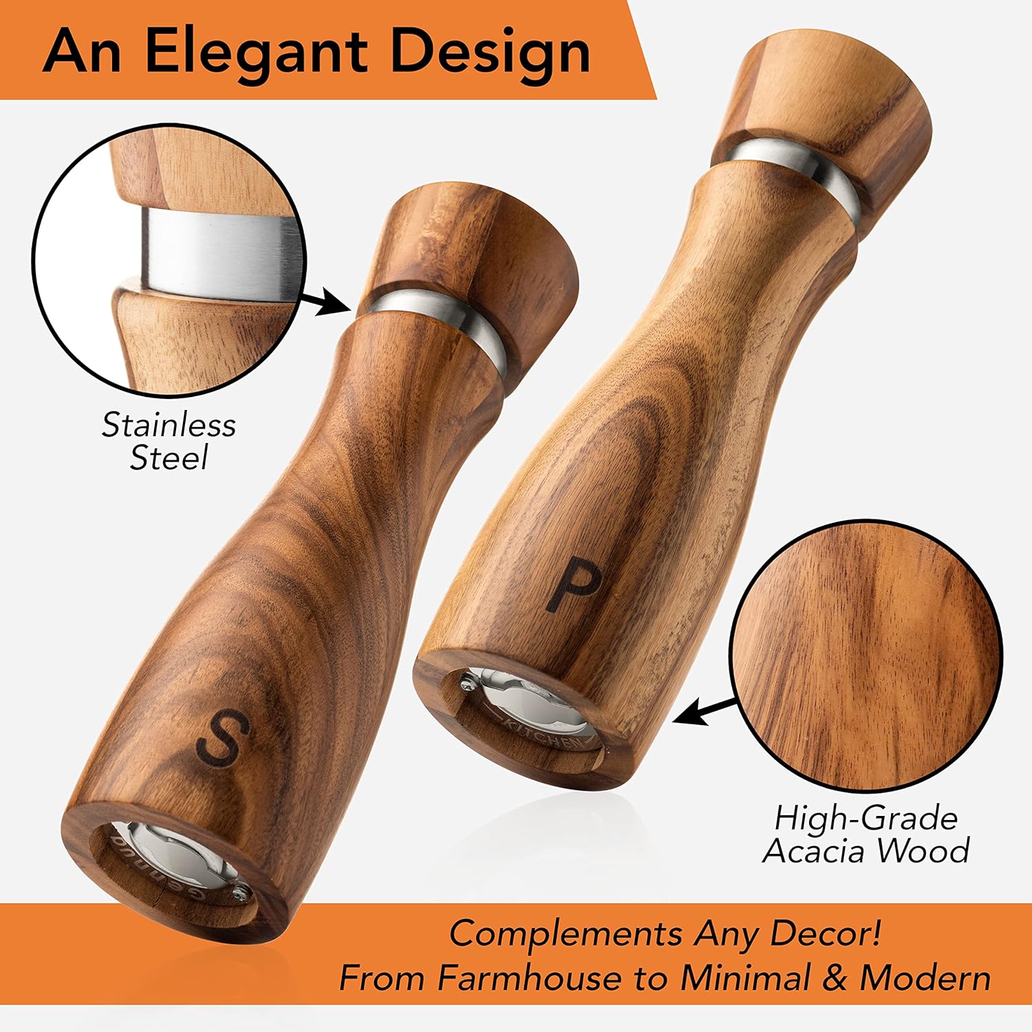 Wooden Salt and Pepper Grinder Set